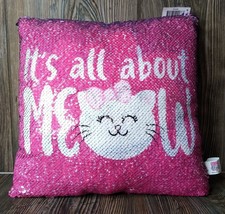 GLITZ N FLIPZ Reversible Sequin Pillow Its All About Meow/Purrrfect Pink Purple - £9.87 GBP