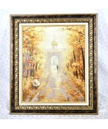 *Oil Painting Canvas Autumn Park Path To Church Original Framed Wall Art... - $188.72 CAD