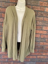 Open Cardigan Small Long Sleeve Sweater Green Ribbed Jacket Cozy Soft - £3.82 GBP