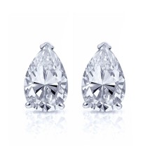 4CT Pear Simulated Diamond Solitaire Stud Earrings 14K White Gold Plated Silver - £36.76 GBP