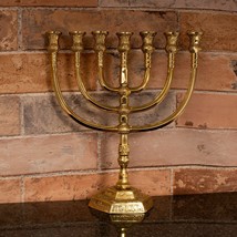 Clásica Vintage Latón Oro Siete Brazos Menorah 28x24cm/11&quot;x9,5&quot; - £168.81 GBP