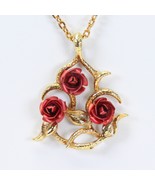 Red Rose Gold Tone Pendant Necklace 18&quot; Chain  1.3&quot; w x 1.7&quot; H - €14,36 EUR