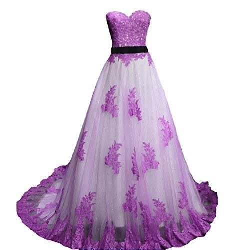 Light Purple Lace Long A Line Sweetheart White Prom Dress Wedding Gown US 4