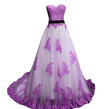 Light Purple Lace Long A Line Sweetheart White Prom Dress Wedding Gown US 4 - £134.46 GBP
