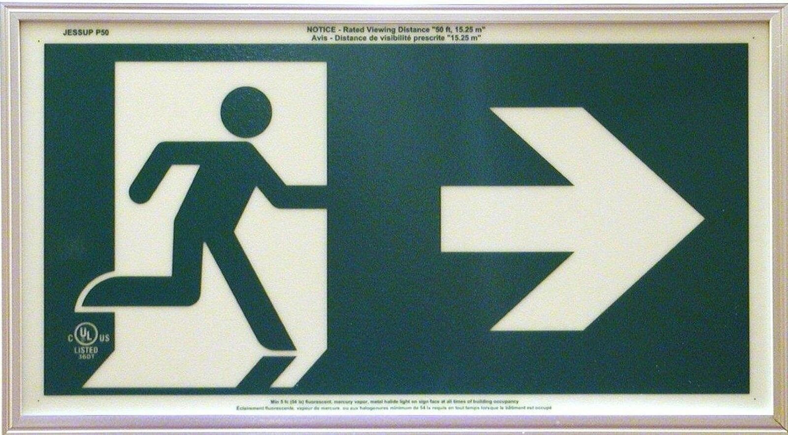JESSUP EXIT SIGN  Single Face Photoluminescent Right Run Man Sign