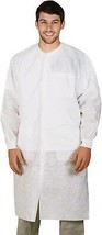 10 White Disposable Lab Coats 45 GSM XL /w Snaps Front, Knit Cuffs &amp; Collar - $30.71