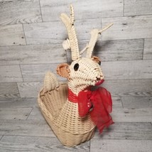Red Nose Reindeer Woven Wicker Basket with Antlers 11x7 Christmas Holiday - £10.63 GBP
