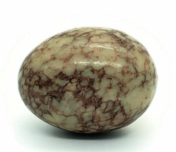 Cream Maroon Red Easter Decorative Egg Alabaster Marble Stone Vintage Decor - $12.73