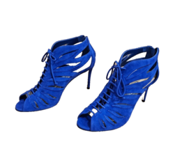 JIMMY CHOO Keena Cutout Suede Lace Up  Sandals In Blue - Size 37.5 - $425.00