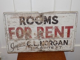 Vintage Rooms For Rent 235 White St. Wooden Painted Sign - $153.45