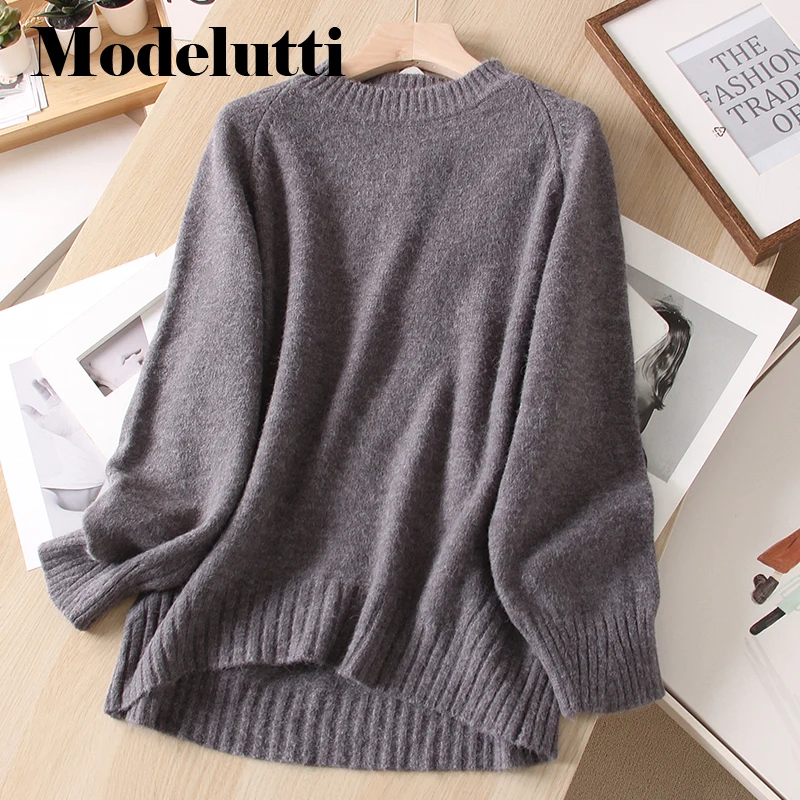 Modelutti  New Spring Autumn    Solid Color Loose Knitting Round Neck  Simple Ca - £141.57 GBP