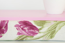 Pink floral bed tray, Laptop stand with pillow- bright pink tray, off wh... - £38.54 GBP
