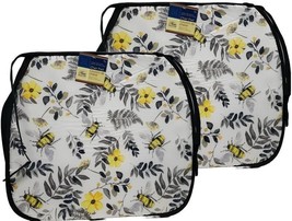 Set of 2 Same Printed Thin Cushion Chair Pads w/black ties, BEES &amp; LEAVE... - £10.88 GBP