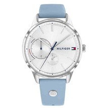 Tommy Hilfiger Damenuhr 1782023 Quarz Himmelblau Lederarmband Silber 38 mm - $132.51