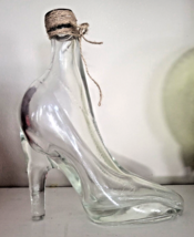 8&quot; Vintage Blown Clear Glass Ladies High Heel Shoe Bottle Decanter w/She... - £21.20 GBP