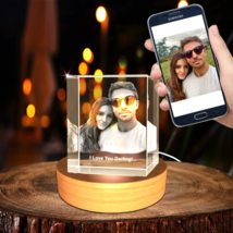LED Base Included - Personalized Rectangle Shape 3D Engraved Crystal Photo Gift - £32.16 GBP+