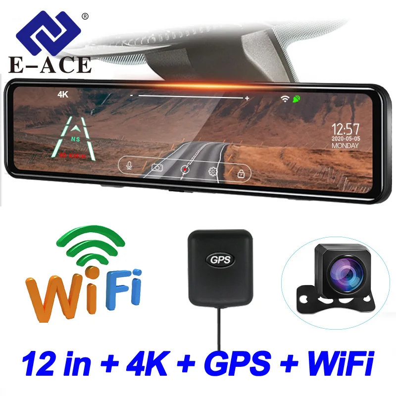 E-ACE Dash Cam 4k For Car 12&#39; Auto Video Recorder Wifi Support 1080P Rear View - £73.10 GBP+