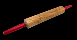 Rolling Pin Wooden Wood Red Handled Vintage Primitive Rustic Kitchen Decor 17&quot; - £37.08 GBP