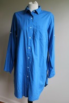 Lands End M 10-12 Blue Button Front Roll Tab Sleeve Shirt Dress Tunic - £21.05 GBP