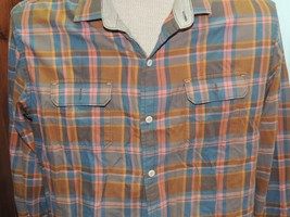 Men&#39;s MED Tommy Bahama Long Sleeve Shirt 100% Cotton GRAY PINK ORANGE plaid - $14.39