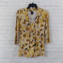 Ann Taylor Top Womens XS Yellow Floral 3/4 Sleeve V Neck Stretch Blouse - £15.72 GBP