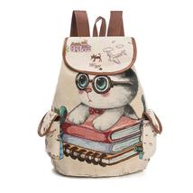 Cute Cat Backpack Women Girls Canvas Backpack Drawstring Printing Backpacks - £15.66 GBP