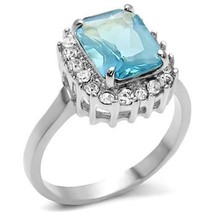 Cushion Cut Sky Blue CZ Halo Ring Stainless Steel TK316 - £12.76 GBP