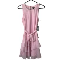 NEW Express Dress Small Pink Polyester Fit and Flare Layers Tiers Lightweight - £16.53 GBP