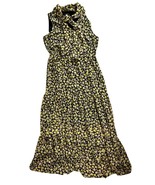 Who What Wear Neon Floral Yellow Black Long Maxi Dress Tiered Medium Cot... - $21.99