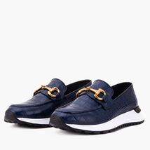 The Milan Navy Croc-Embossed Leather Women Sneaker image 2