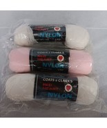 Coats &amp; Clark Red Heart Nylon Yarn 1 oz 3 Skeins White-2 Pink-1 - £11.78 GBP