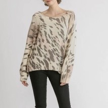 Umgee Distressed Animal Print Chunky Knit Sweater Size Small - £14.88 GBP