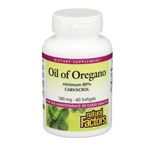 Natural Factors Oil of Oregano Minimum 80% Carvacrol 180mg, 60 Softgels - £14.60 GBP