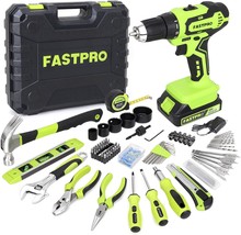 This Green Fastpro 177-Piece 20V Cordless Lithium-Ion Drill Driver And H... - $110.98