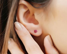 1.50Ct Round Cut Lab-Created Ruby Women Stud Earring 14k Yellow Gold Plated - £103.11 GBP