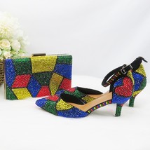 2021 New Arrive Women wedding shoes with matching bags Multicolored Crystal High - £158.85 GBP