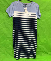 Karen Scott Sport-Stripe Dress Light Blue Heather S - $29.99