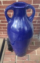 Large Heavy Ceramic Dark Blue Porch Decor Vase Mediterranean Look 32&quot; Tall Urn - £160.84 GBP