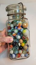 Acme 5 Star Shield Square Jar w Lid & Wire Bail Embossed Assortment of Marbles image 5
