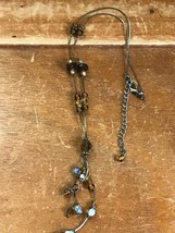 Estate Thin Silvertone Chain w Amber &amp; Yellow Beads Tassel Pendant Necklace – - £11.90 GBP