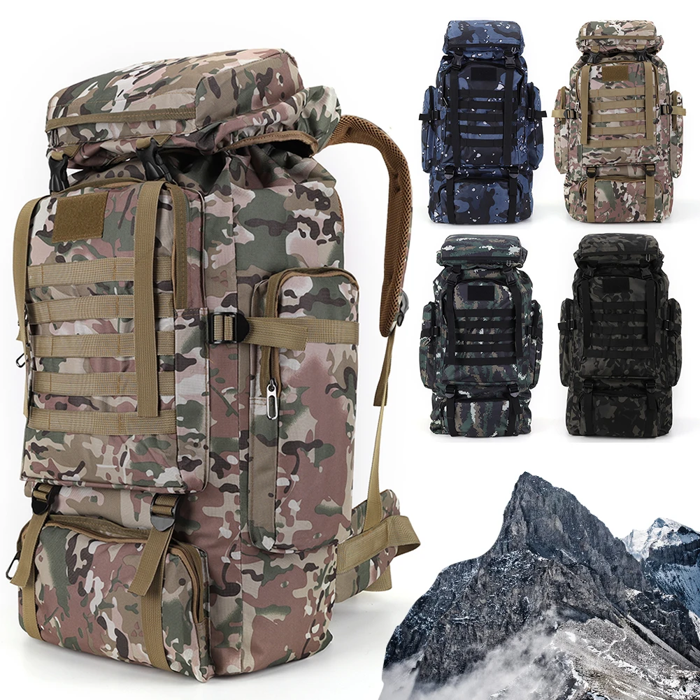80L Tactical Camouflage Waterproof Backpack - $358.29 MXN