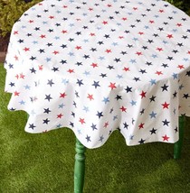 Peva Tablecloth, 60&quot; Round (4-6 People) Usa, Patriotic Red &amp; Blue Stars, Bl - £11.86 GBP