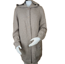 Repeat Cashmere Wool Hooded Sweater Cardigan Womens L 42 Beige Coatigan ... - £75.33 GBP