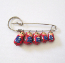 Mataryoshka Doll Pin Russian Nesting Doll Charms Vintage Metal Safety Brooch - $32.65