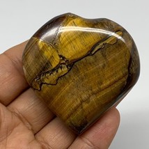 92.3g, 2.1&quot;x2.1&quot;x0.8&quot;, Tiger&#39;s Eye Heart Polished Healing Crystal @India, B33865 - £22.19 GBP