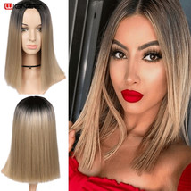 2 Tone Ombre B. Blonde Synthetic Wig for Women Middle Part Short Straight Hair H - £50.34 GBP