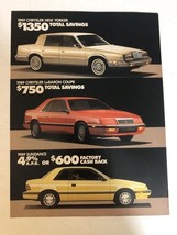 1989 Chrysler New Yorker LeBaron Sundance Car Vintage Print Ad pa9 - $12.30 CAD