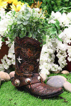 Rustic Western Texas Star Cowboy Boot Spur Faux Leather Wine Holder Floral Vase - £28.76 GBP