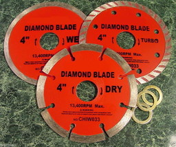 3pc. 4&quot; Wet / Dry DIAMOND CUT SAW BLADE circular marble - £9.61 GBP