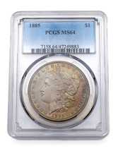 1885 Silver Morgan Dollar Graded by PCGS as MS-64 Nice Toning - $251.53